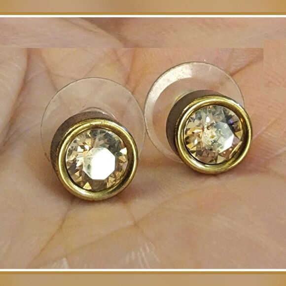 #Touchstone Golden Crystal Ice Earrings Studs Gold Plated - Picture 1 of 4